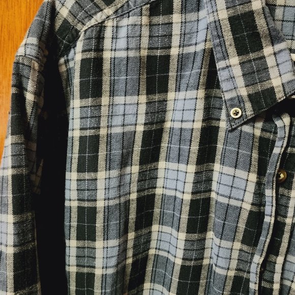 Men's 2X Open Trails Blue/Black Plaid Flannel Long Sleeve Button Down Shirt - Picture 2 of 9